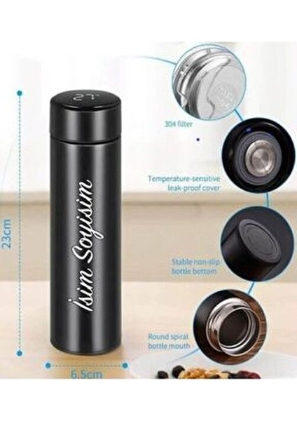 Kişiye Özel Siyah Dereceli Çelik Dijital LED Sıcaklık Göstergeli Akıllı Termos Matara 500ML modelleri
