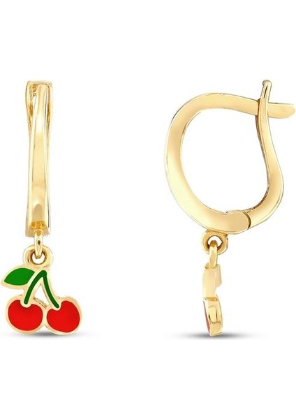 Kiraz Figürlü Altın Çocuk Küpe - 14K