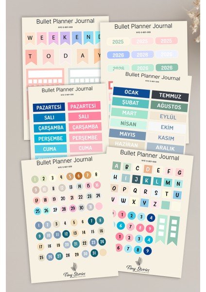 Bullet Journal Sticker Seti - 6 Sayfa / Ajanda, Scrapbook, Journal