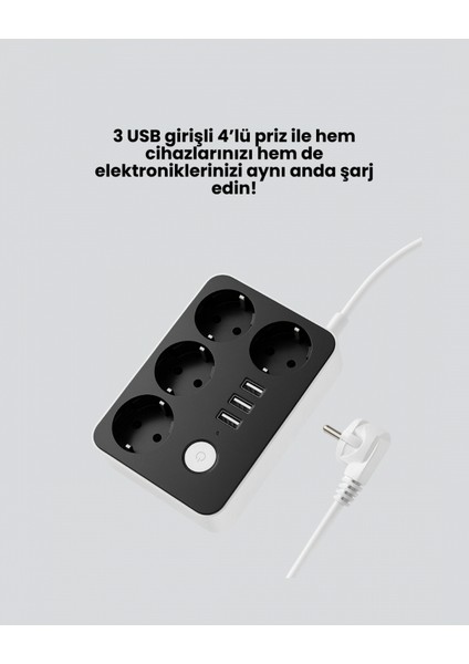 7 Cihazı Aynı Anda Destekleyen 3 USB Portlu 4’lü Priz fiyatları