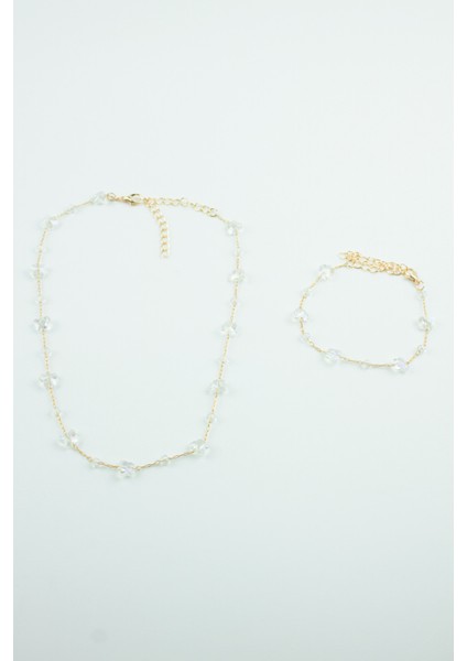 Kristal Taşlı Gold Ince Zincir Kolye Bileklik Set modelleri