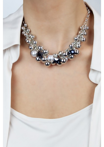 Inci ve Küp Kristal Detay Gümüş Renk Salkım Kolye fiyatları