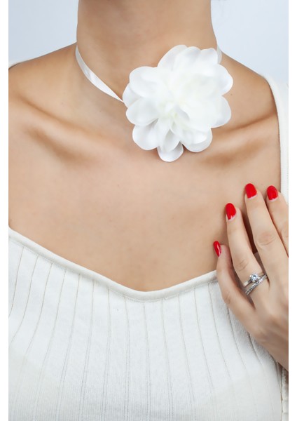 Kumaş Choker Gül Kolye