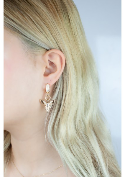 Ankakuş Figürlü Zirkon Taşlı Gold Küpe