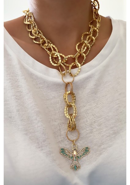 Çift Sıralı Ankakuş Uçlu Kolye