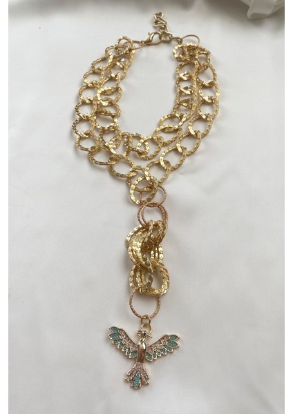 Çift Sıralı Ankakuş Uçlu Kolye fırsatları