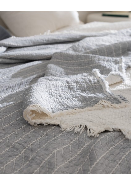 Bradley Çift Kişilik Pamuklu Yatak Örtüsü - Gri