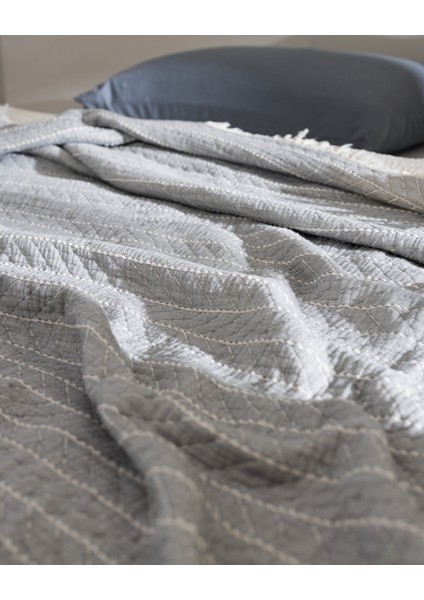 Bradley Çift Kişilik Pamuklu Yatak Örtüsü - Gri