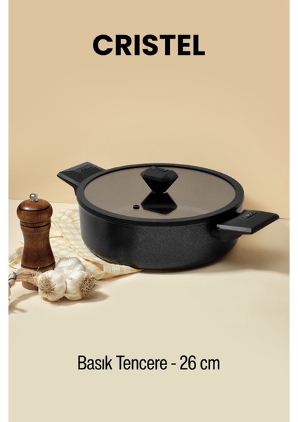 Cristel 26 cm Basık Tencere Siyah