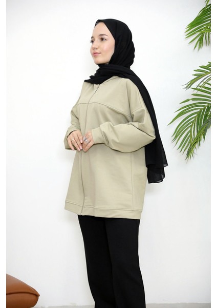 Kapşonlu Fermuar Detay Hırka-Mint modelleri