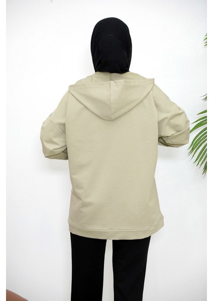 Kapşonlu Fermuar Detay Hırka-Mint fırsatları