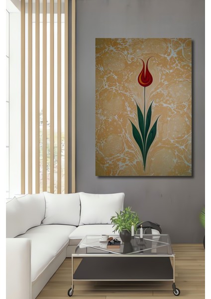 Altın Sulu Boya Görünümlü Lale Sanat Ahşap Dekoratif Tablo Dikdörtgen Tablo