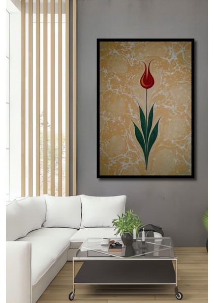 Altın Sulu Boya Görünümlü Lale Sanat Ahşap Dekoratif Tablo Dikdörtgen Tablo fiyatları