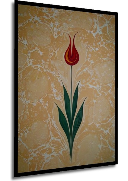 Altın Sulu Boya Görünümlü Lale Sanat Ahşap Dekoratif Tablo Dikdörtgen Tablo