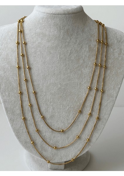 Üç Sıralı Dorika Taşlı Gold Kolye fiyatları