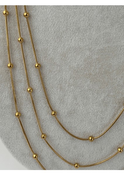 Üç Sıralı Dorika Taşlı Gold Kolye modelleri