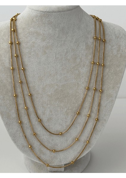 Üç Sıralı Dorika Taşlı Gold Kolye fırsatları