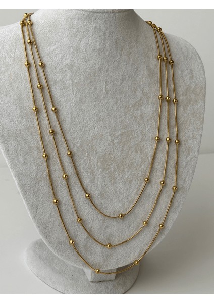 Üç Sıralı Dorika Taşlı Gold Kolye indirimleri