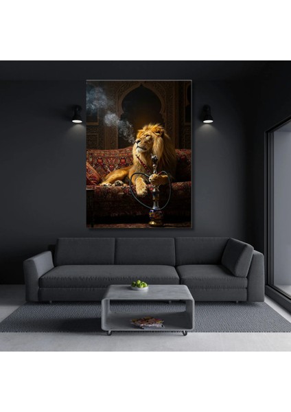 Hd Digital Baskı Aslan Nargile Içerken Kanvas Tablo Duvar Ofis Ev