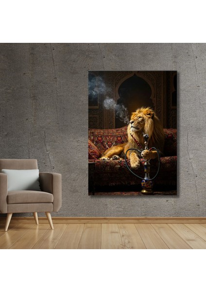 Hd Digital Baskı Aslan Nargile Içerken Kanvas Tablo Duvar Ofis Ev modelleri