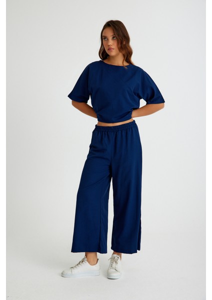 Keten Günlük Rahat Beli Lastikli Kadın İkili Takım Alt Üst