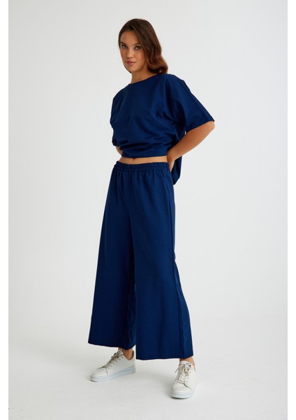 Keten Günlük Rahat Beli Lastikli Kadın İkili Takım Alt Üst