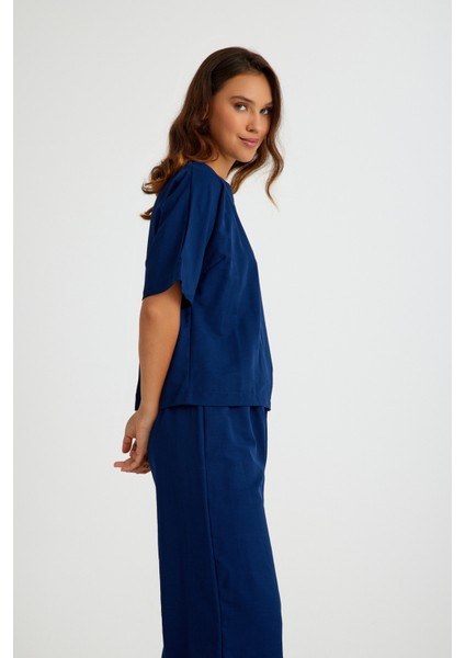 Keten Günlük Rahat Beli Lastikli Kadın İkili Takım Alt Üst