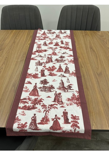Toile De Jouy Paris Runner 40X110 cm | %100 Pamuk Dijital Baskılı Masa Örtüsü | Klasik Fransız Tarzı Masa Dekoru - ZT700