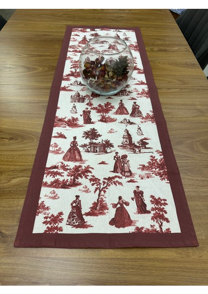 Toile De Jouy Paris Runner 40X110 cm | %100 Pamuk Dijital Baskılı Masa Örtüsü | Klasik Fransız Tarzı Masa Dekoru - ZT700 modelleri
