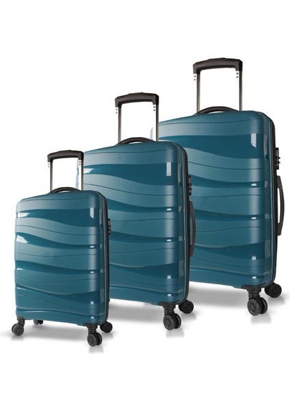 Pp Polipropilen Kırılmaz 3'lü Valiz Seti Petrol Yeşili Büyük - Orta - Küçük
