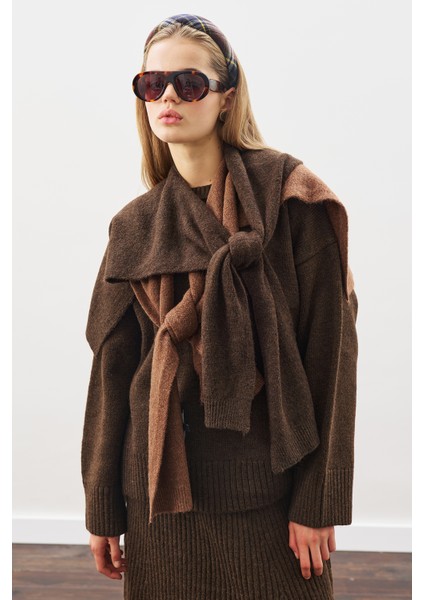 Kare Yaka Bağlamalı Triko Atkı Kahverengi modelleri