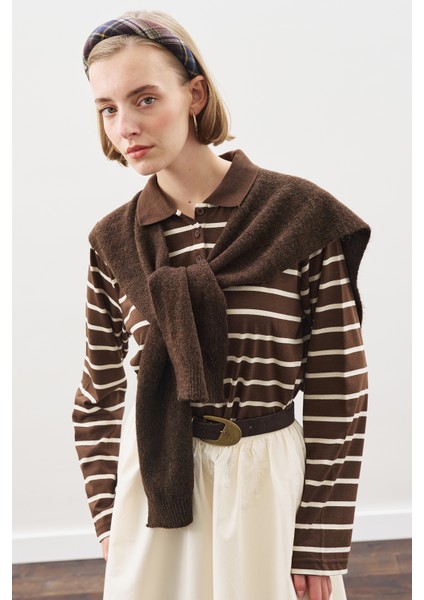 Kare Yaka Bağlamalı Triko Atkı Kahverengi indirimleri