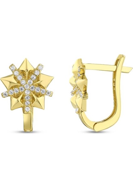 Taşlı Tasarım Altın Küpe - 14K