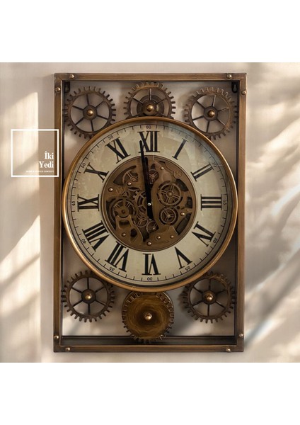 Schubert 65 cm Döner Çarklı Duvar Saati Bronz Renk Mekanik Saat Ev Ofis Hediyesi Dekoratif Saat