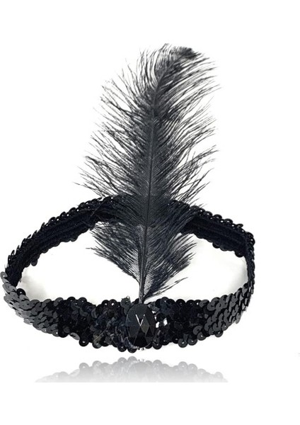 Siyah Renk Çarliston Başlık 90 Lı Yıllar 80 Li Yıllar Tüylü Saç Bandı fiyatları