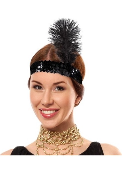 Siyah Renk Çarliston Başlık 90 Lı Yıllar 80 Li Yıllar Tüylü Saç Bandı fırsatları