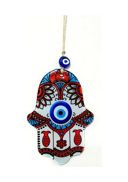 Kırmızı Balıklı Nazar Boncuklu Fatma Ana Bereket Eli Füzyon Cam Duvar Süsü fiyatları