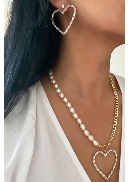 Kalp Kolye Küpe Set