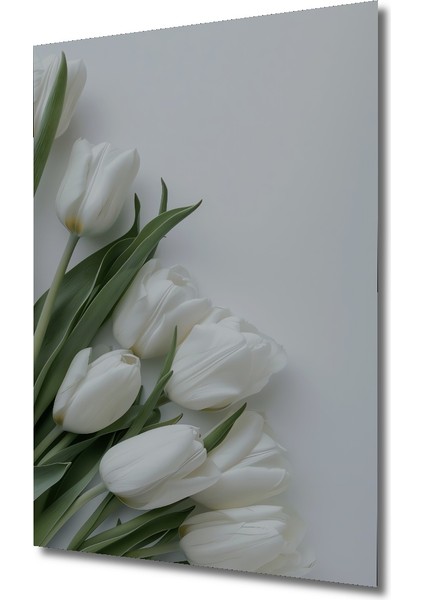 Beyaz Lale Yağlı Boya Görünümlü Dekoratif Ahşap Tablo Dikdörtgen Tablo modelleri