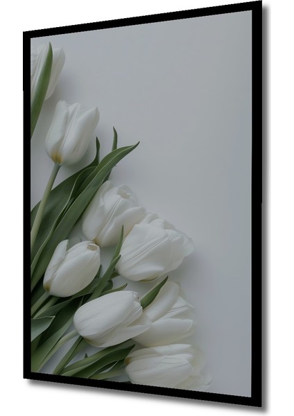 Beyaz Lale Yağlı Boya Görünümlü Dekoratif Ahşap Tablo Dikdörtgen Tablo indirimleri