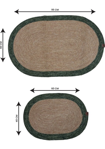 Mavi Kenarlı Hasır Görünümlü 2'li Oval Banyo Paspas Seti - El Yapımı indirimleri