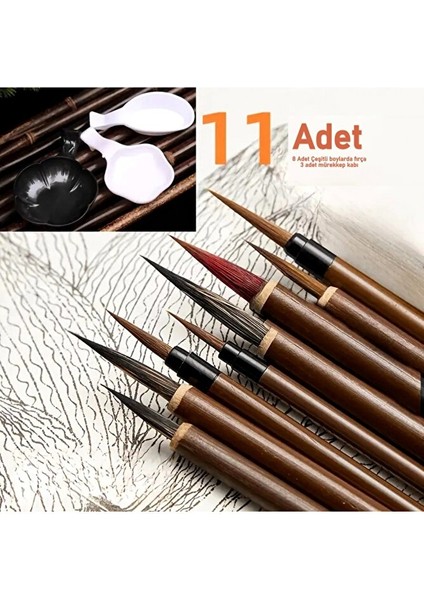 Tahrir Fırça Seti, Çini, Seramik, Tezhip, Minyatür, Çiçek Boyama, Resim 11 Adet-Set