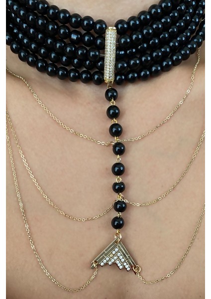 Beş Sıralı Cam Boncuk Tasarım Kolye fiyatları