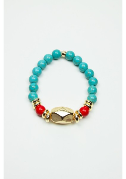 Gold Detay Turkuaz Doğaltaş Kadın Bileklik