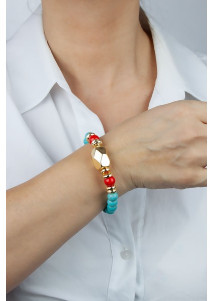 Gold Detay Turkuaz Doğaltaş Kadın Bileklik fiyatları