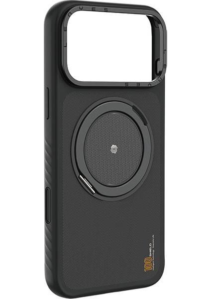 iPhone 17 Pro Uyumlu Kılıf M-Safe Şarj Özellikli Metal Standlı Lenyes CK225 Kevlar Kapak Siyah