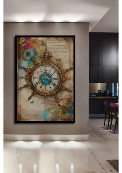 Ahşap Tablo Altın Pusulalı Antik Dünya Haritası Yağlı Boya Görünümlü Sanat Eseri Dikdörtgen Tablo fiyatları