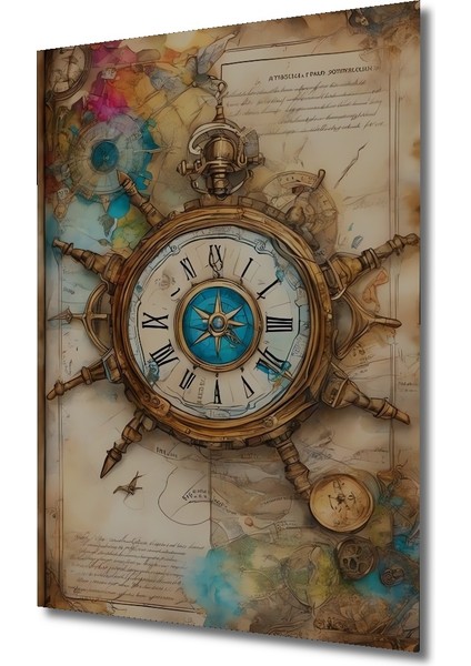 Ahşap Tablo Altın Pusulalı Antik Dünya Haritası Yağlı Boya Görünümlü Sanat Eseri Dikdörtgen Tablo modelleri