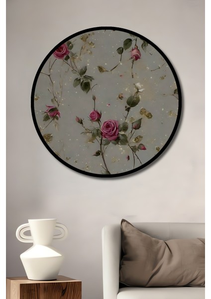 Romantik Gül Bahçesi Yağlı Boya Görünümlü Dekoratif Ahşap Tablo Yuvarlak Tablo fiyatları