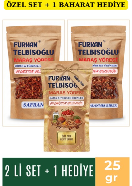 Organik Safran (Haspir) 25GR + Parçalanmış Biber 25GR + 1 Baharat Hediye